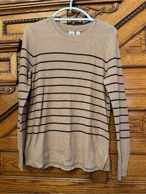GAP Tan & Black Striped Textured Knit Sweater Women’s Medium